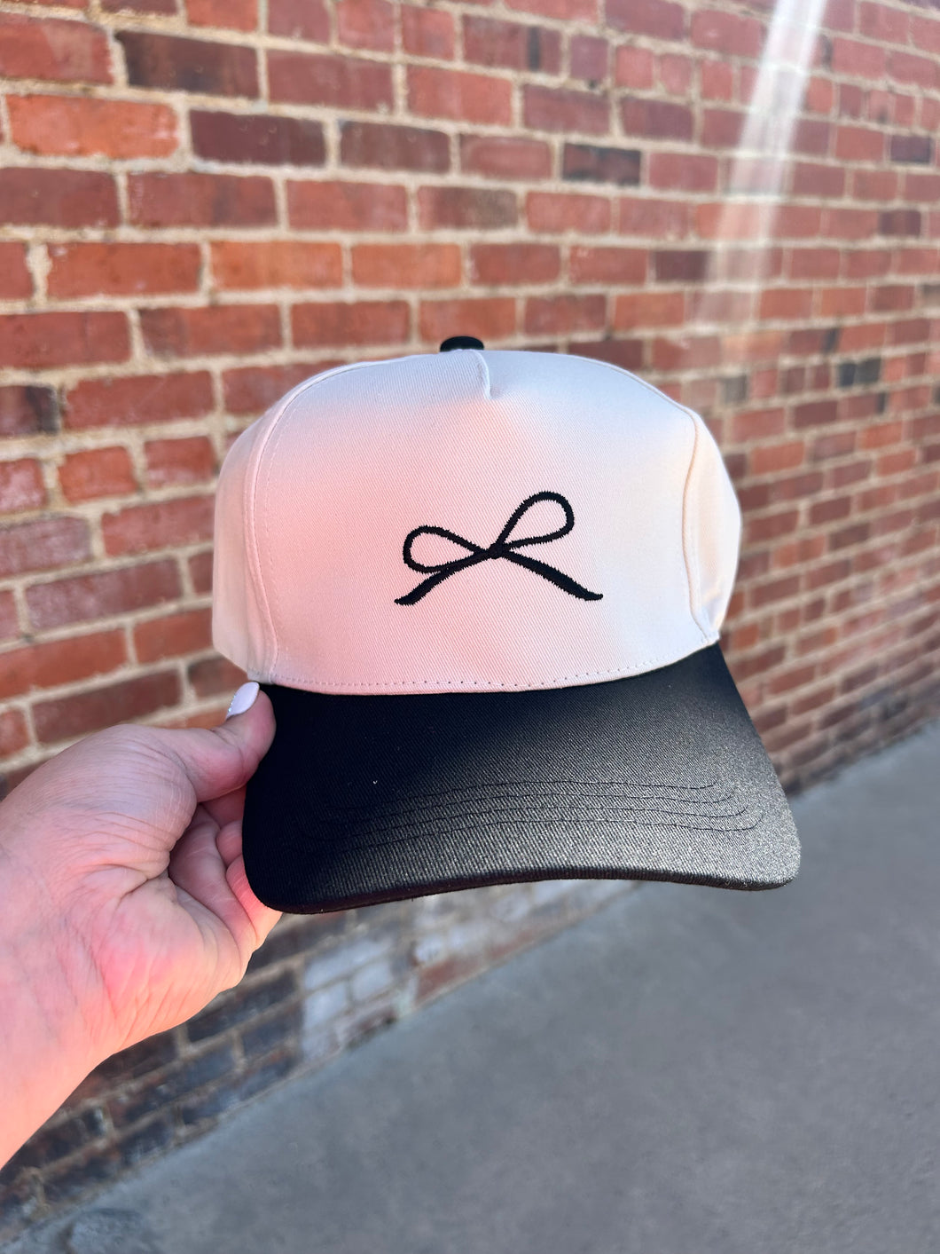 Ivory & Black Bow embroidered hat