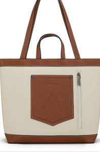 Beige & saddle brown Wrangler logo tote bag
