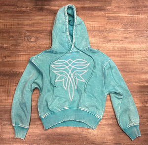 Teal acid wash boot stitch hoodie