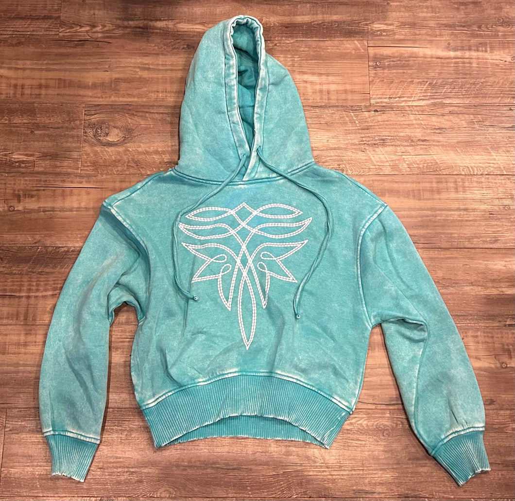Teal acid wash boot stitch hoodie