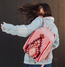 Load image into Gallery viewer, Wrangler Pink &amp; burgundy knitted Aztec backpack

