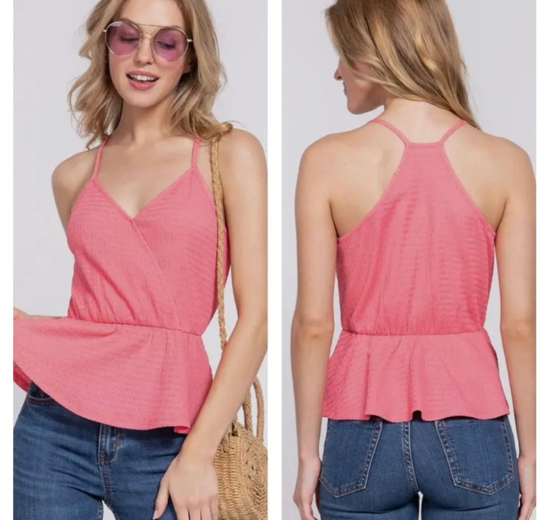 Bubble gum pink v neck tank top