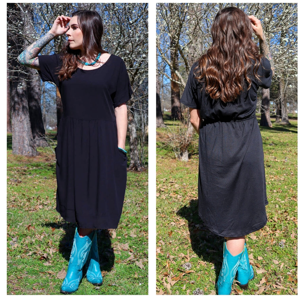 Black short sleeve tattered edge dress