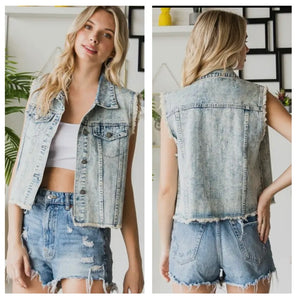 Light denim bling accent pinstripe vest