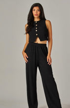 Load image into Gallery viewer, Black Crinkled vest &amp; palazzo 2pc set
