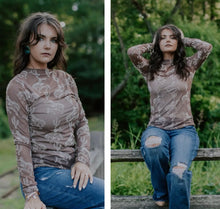 Load image into Gallery viewer, Brown with tan bucking horse &amp; cactus mesh top
