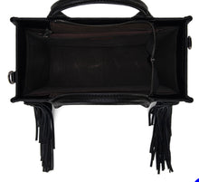 Load image into Gallery viewer, Black &amp; cream tooled fringe purse by Trinity Ranch
