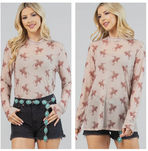 Tan & mocha bucking bull mesh top