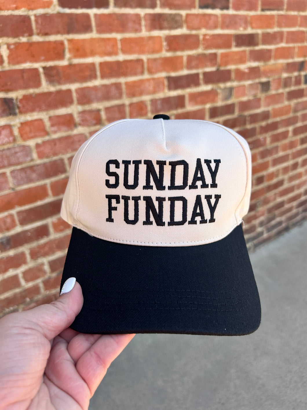 Ivory & black Sunday Funday embroidered hat