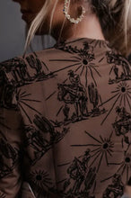 Load image into Gallery viewer, Brown with black sunburst cowboy mesh top
