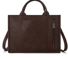 Load image into Gallery viewer, Coffee &amp; cream tooled fringe purse by Trinity Ranch
