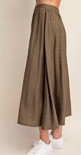 Load image into Gallery viewer, Army Green linen flowy maxi skirt with button accent
