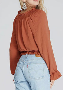 Rust v neck long sleeve top