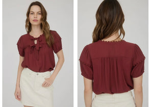 Dark Fire Brick short sleeve sweetheart top