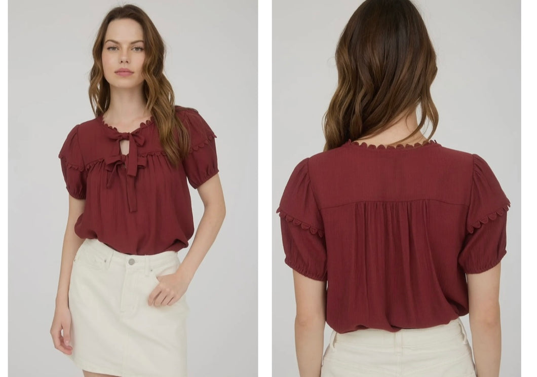 Dark Fire Brick short sleeve sweetheart top
