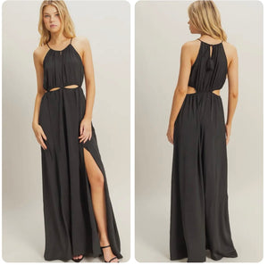 Black Satin Maxi dress with cut outs