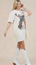 Load image into Gallery viewer, Cream Giddy Up Rust &amp; Teal bucking horse t-shirt dress
