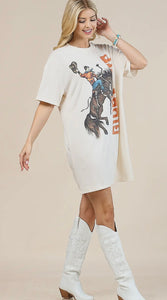 Cream Giddy Up Rust & Teal bucking horse t-shirt dress