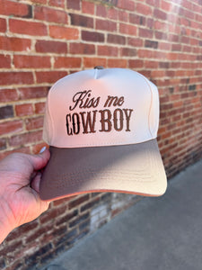 Ivory & Mocha Kiss me Cowboy embroidered hat