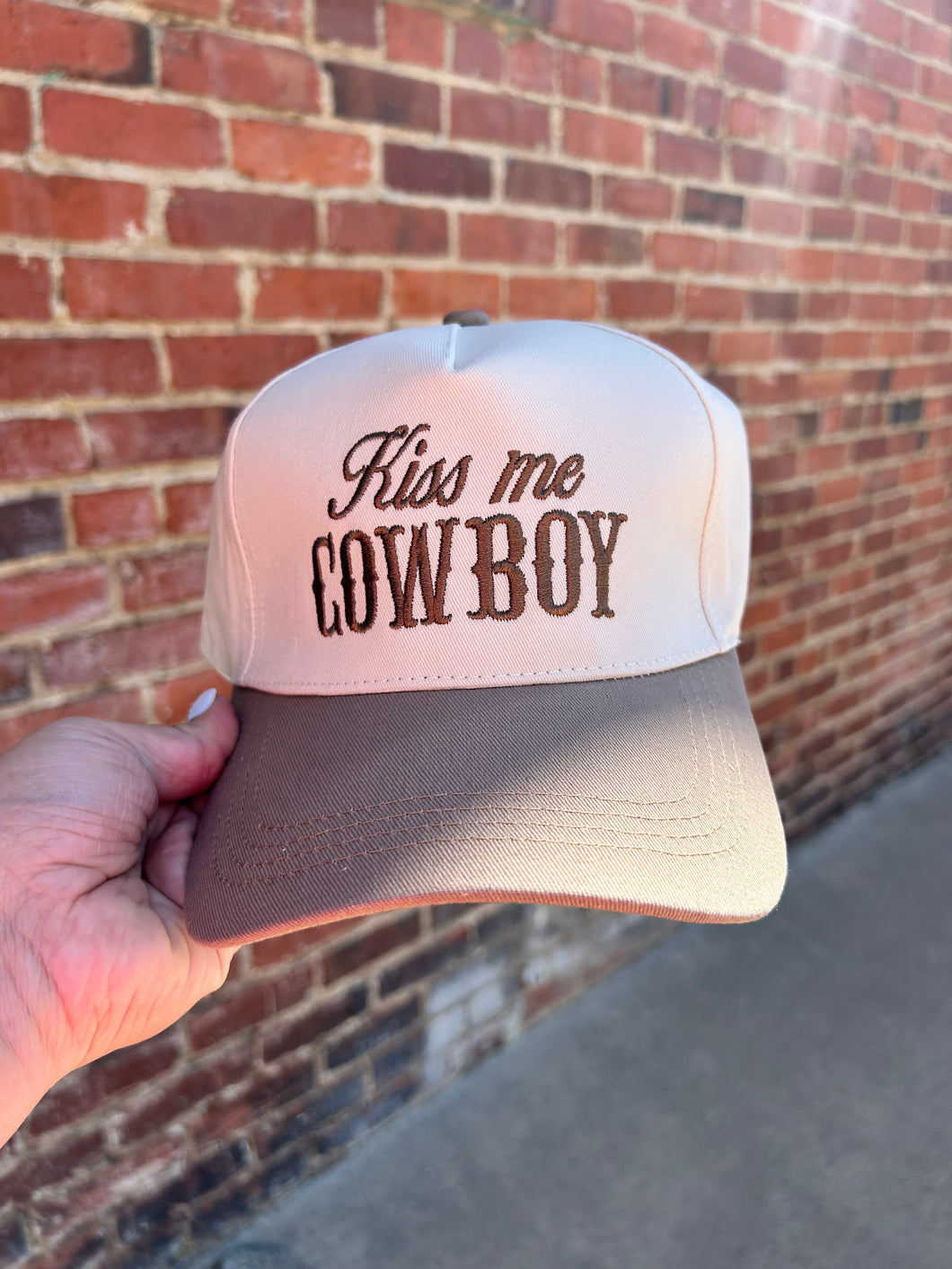 Ivory & Mocha Kiss me Cowboy embroidered hat