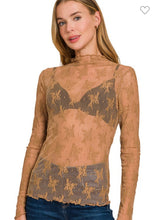 Load image into Gallery viewer, Saddle brown lace floral mesh top
