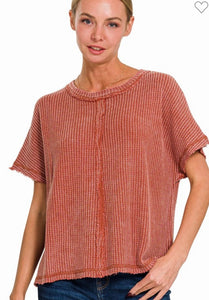 Dark Rust waffle acid wash t-shirt