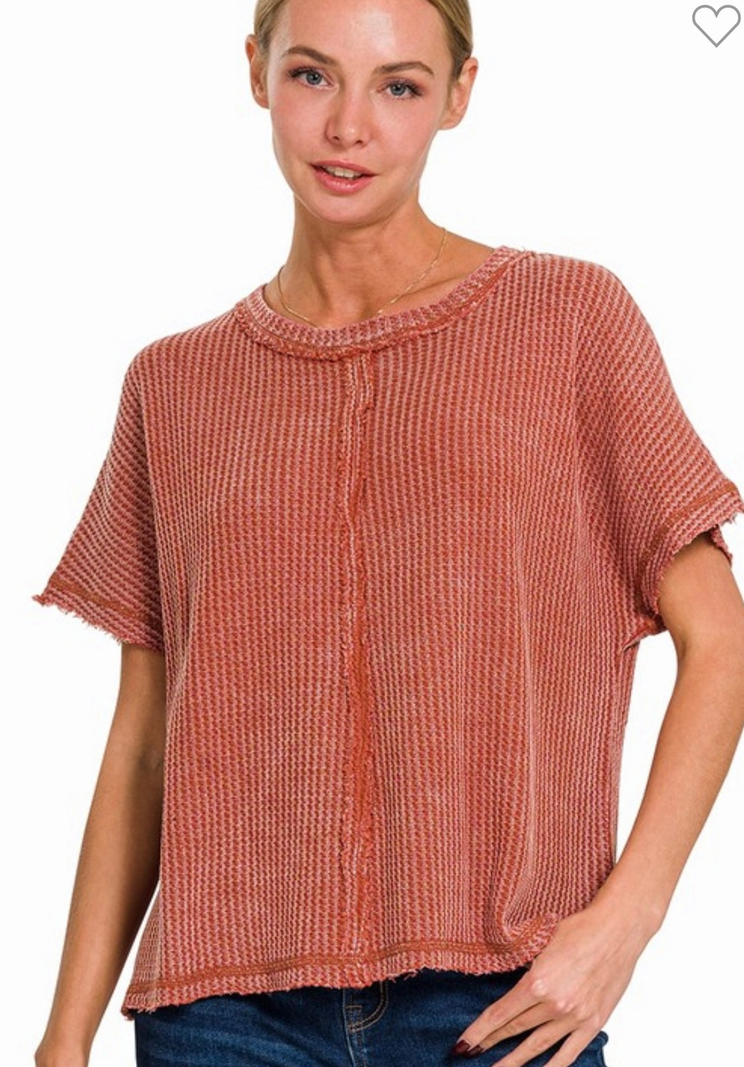 Dark Rust waffle acid wash t-shirt