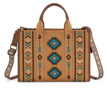 Load image into Gallery viewer, Brown &amp; teal large retro Aztec tote
