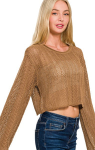 Saddle brown open knit crotchet top