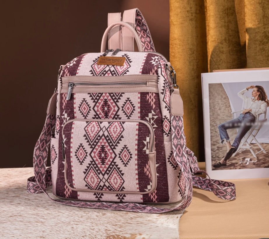 *PreOrder* Mauve & plum Wrangler Aztec backpack/crossbody can be worn both ways straps are removable