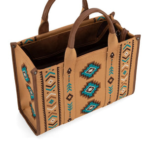 Brown & teal large retro Aztec tote