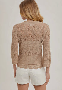 Mocha knit sweater top 3/4 sleeve