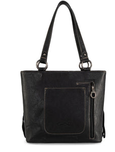 Black embroidered aztec fringe purse
